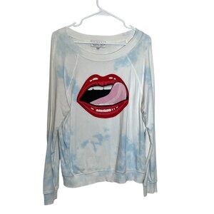 Wildfox Lips Graphic Tie-Dye Sweatshirt White & Blue Long Sleeve Women’s M